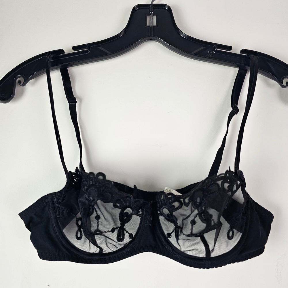 Simone Perele Black Sheer Floral Embroidered Lace Underwire Bra 34B 165330B
